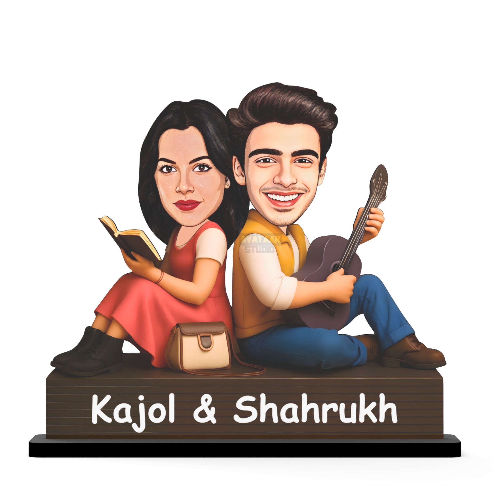 Avataar Stand Personalized Gift for Husband, Wife, Boyfriend, Girlfriend Character Caricature Photo Frame Unique Design Customized Gift for Friends & Family Return Gift (DDLJ Couple)-7 Inches
