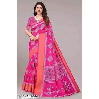 Pink Colour Cotton Printed saree With Blouse Piece