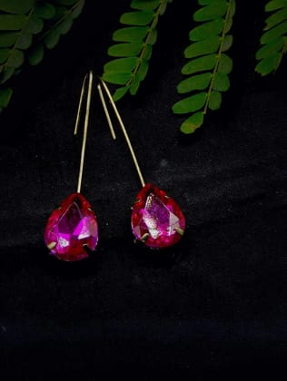 Gold-Toned Pink Oval Drop Earrings