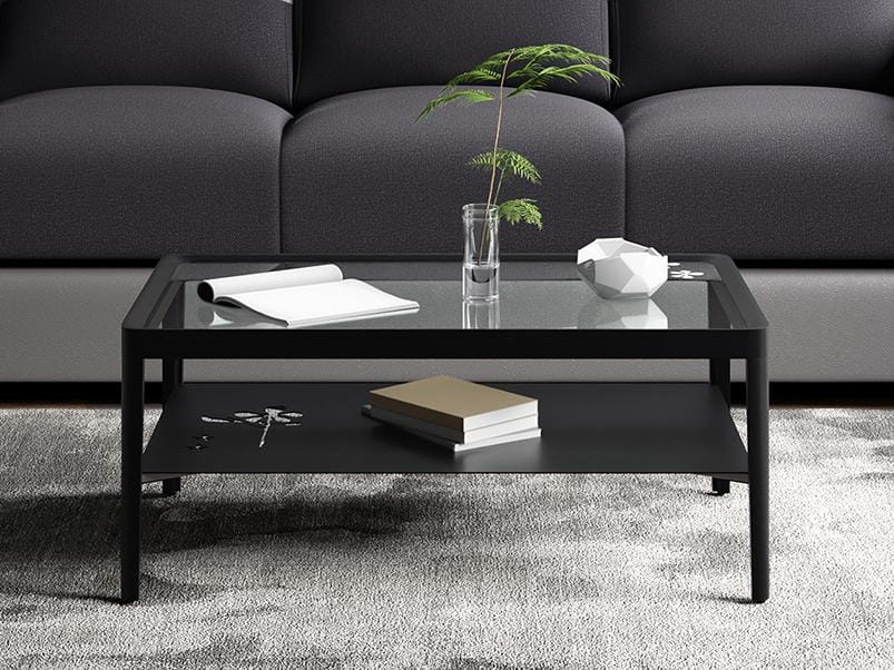 Bloom Coffee Table - Tempered Glass, Walnut