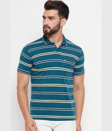 UNIBERRY Pack of 1 Cotton Blend Regular Fit Striped Half Sleeves Men's Polo T Shirt ( Teal Blue )