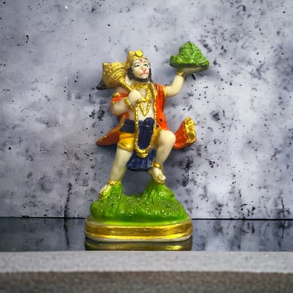 Lord Hanuman Pavansut Hanuman Parvat Marble Look Idol, H-15 cm-Composite Marble