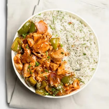 Chili Chicken Gravy With Steamed Rice