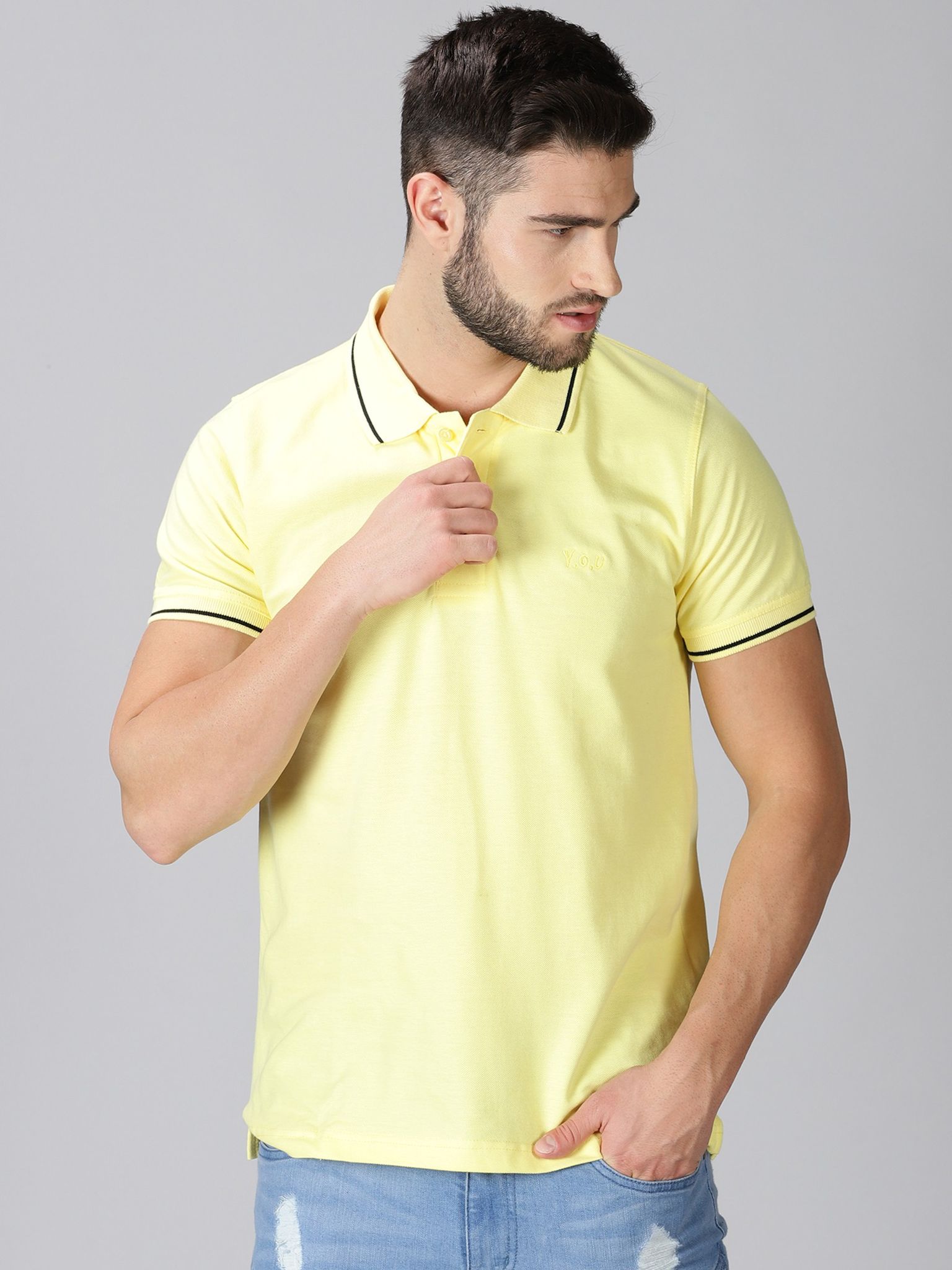 Pure Cotton Lemon Yellow Solid Polo