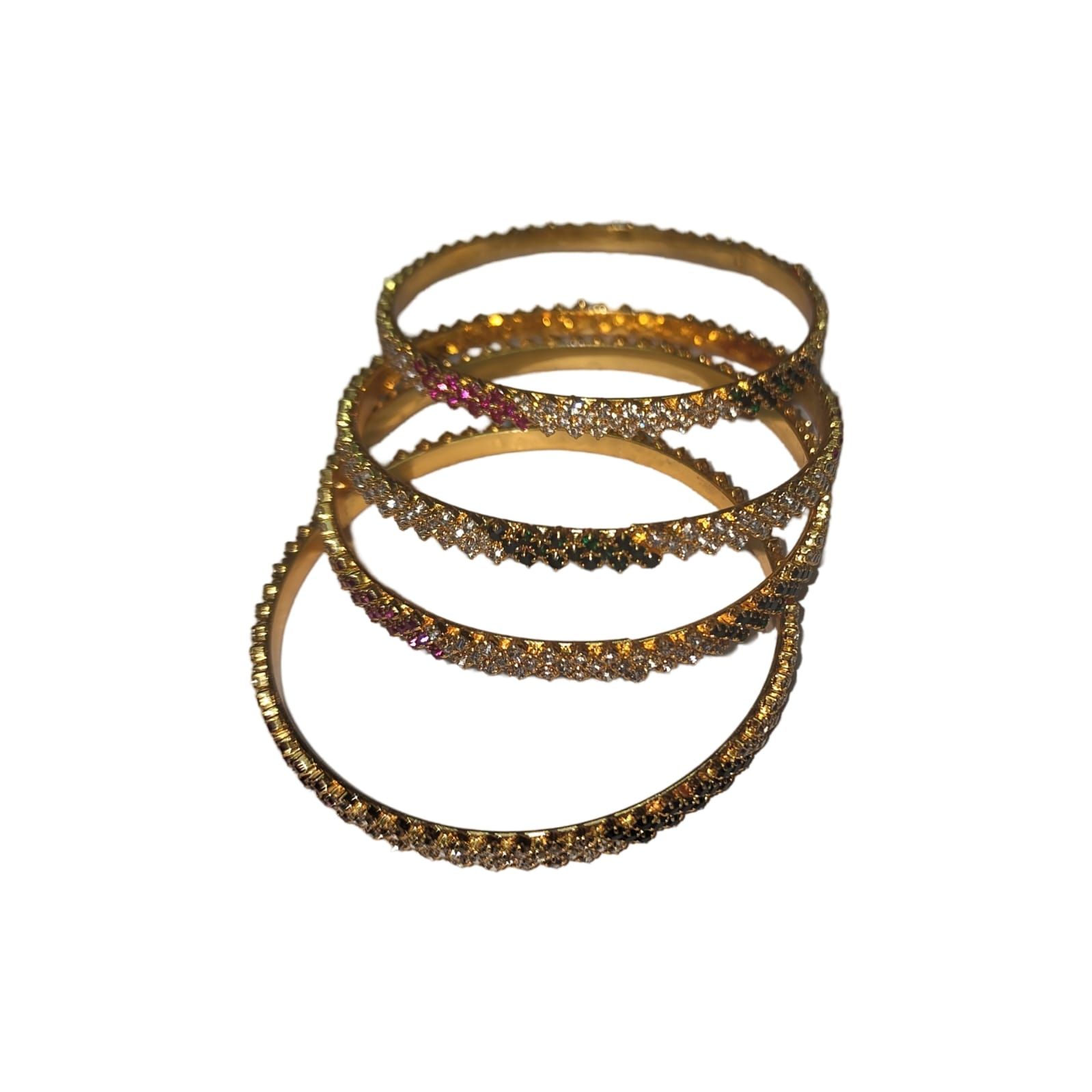 Gold Plated Indian Bangle Set with Cubic Zirconia Stones