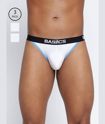 BASIICS By La Intimo Pack of 3 Cotton Blend Briefs For Men's ( White )