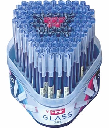 Flair Glass Gel Pen Blue, Black & Red Ink, Tumbler Set Of 100 Pens