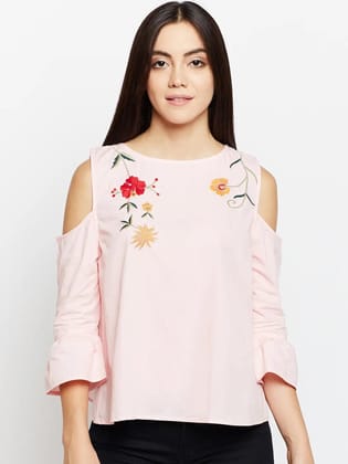Feminine Pick Embroidered Top-M