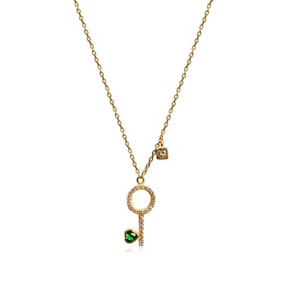 92.5 Sterling Silver key themed zirconia pendant and chain-Gold