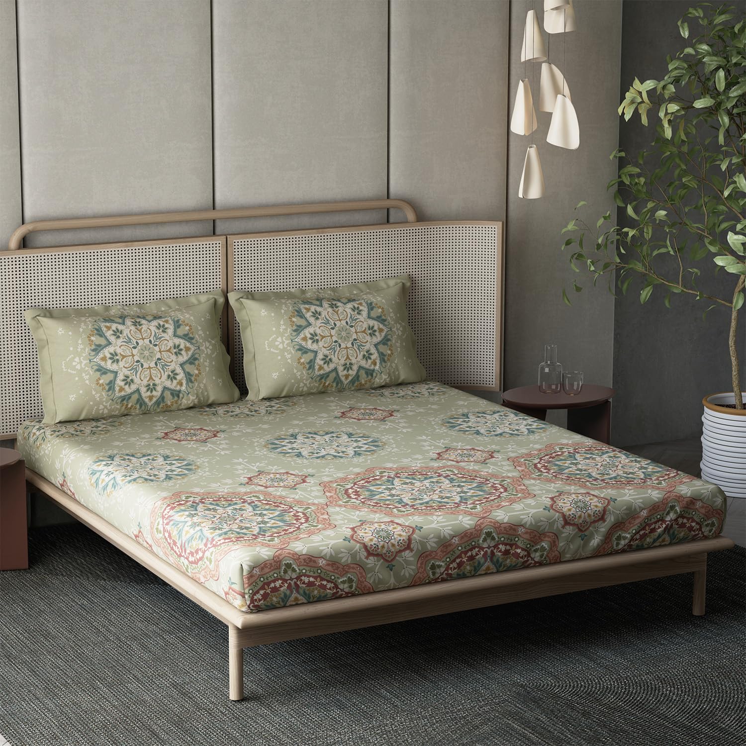 DDECOR - Esteem Collection 100% Cotton Ethnic Pattern 210TC Super King |274 CM X 274 CM| Green