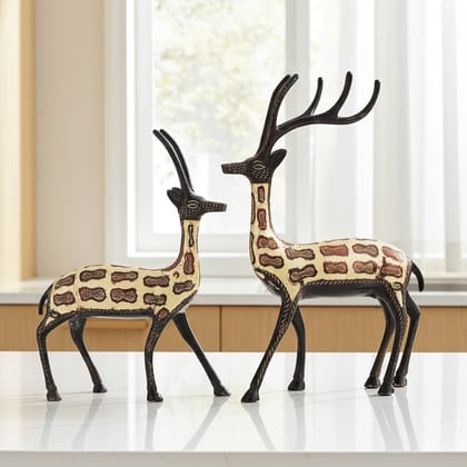 Handcrafted Brass Deer Pair Decorative Showpiece for Home, Height : 9.5 Inch (ANMAS022)