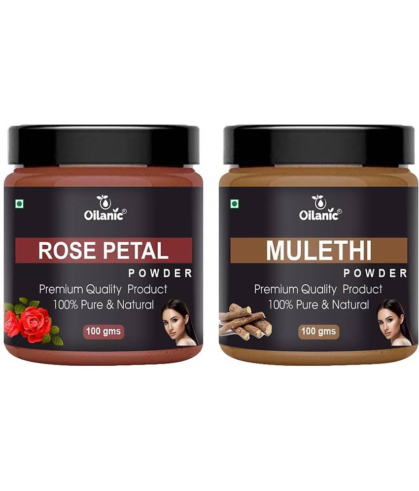 Oilanic 100% Pure Rose Petal Powder & Mulethi Powder For Skincare Hair Mask 200 g Pack of 2
