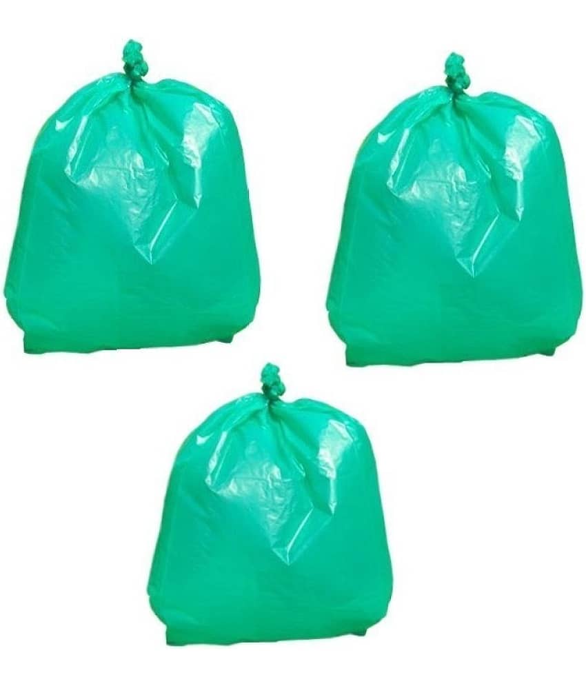 C-I - 3 Packs Medium Disposable Garbage Bags for Dry Waste, Green Color (90 pcs)