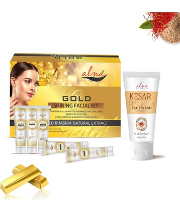 Alna Gold Shinning Facial Kit 75gm with Kesar Chandan Face Wash 75ml , Pack of 2