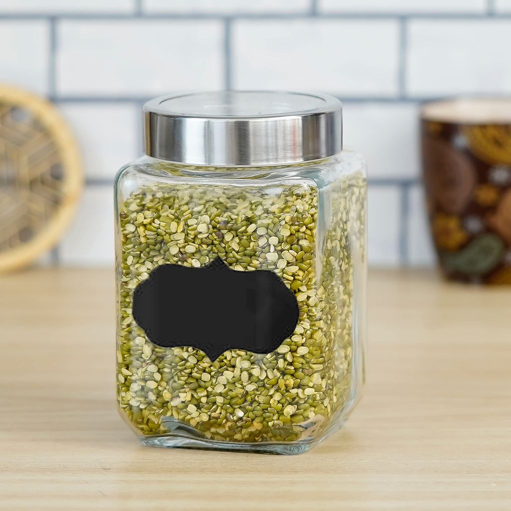 Femora Glass Cuboid Kitchen Storage Jar, 750ML, Set of 6, Free Replacement of Lids