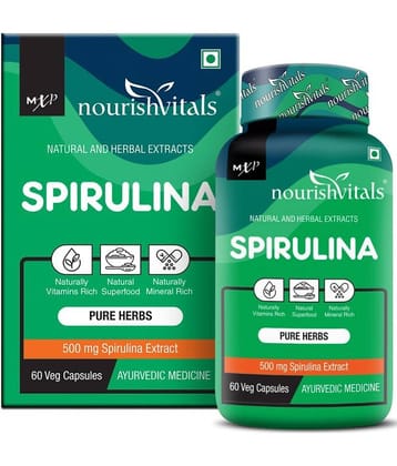 NourishVitals Spirulina Pure Herbs, 500 mg Spirulina Extract, Naturally Vitamins Rich, 60 Veg Capsules