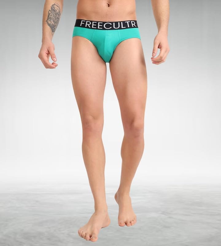 FREECULTR Men's Underwear Organic Cotton (Ultrasoft Waistband) Premium Snug-Fit Brief Pack of 1-Holly Green