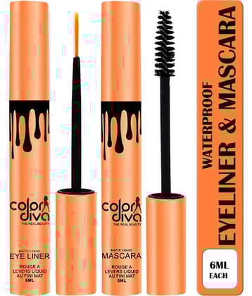 COLOR DIVA Waterproof & Long Lasting Eyeliner & Mascara, Black, 6ml, (EM102)
