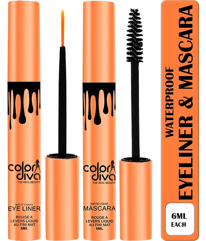 COLOR DIVA Waterproof & Long Lasting Eyeliner & Mascara, Black, 6ml, (EM102)