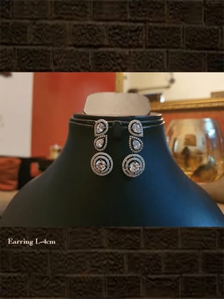 Black finish AD two leaf and round design earring