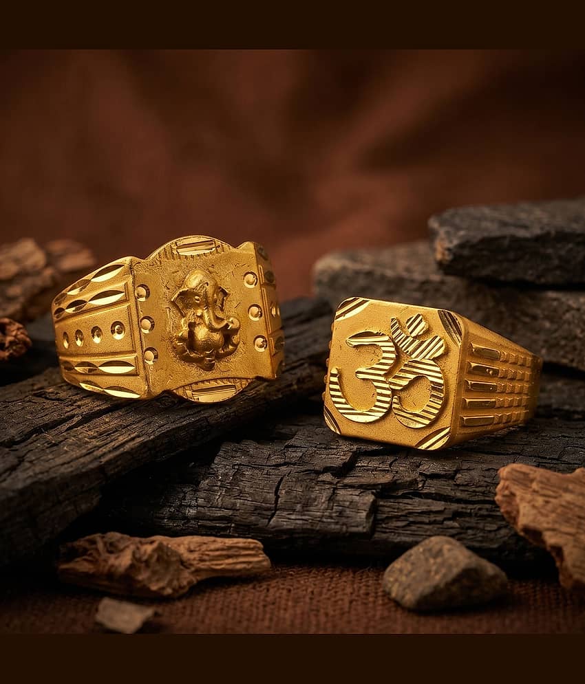 AKLINA Golden Multi Finger Rings ( Pack of 2 )