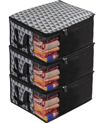 PrettyKrafts Non Woven Saree Cover Storage Bags Premium Quality Saree Organizer for Wardrobe/Cloth Organizer Pack of 3 -GreyB