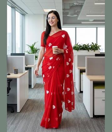 ANAND SAREES Georgette Printed Kasavu Saree With Unstitched Blouse Piece ( WHITE )