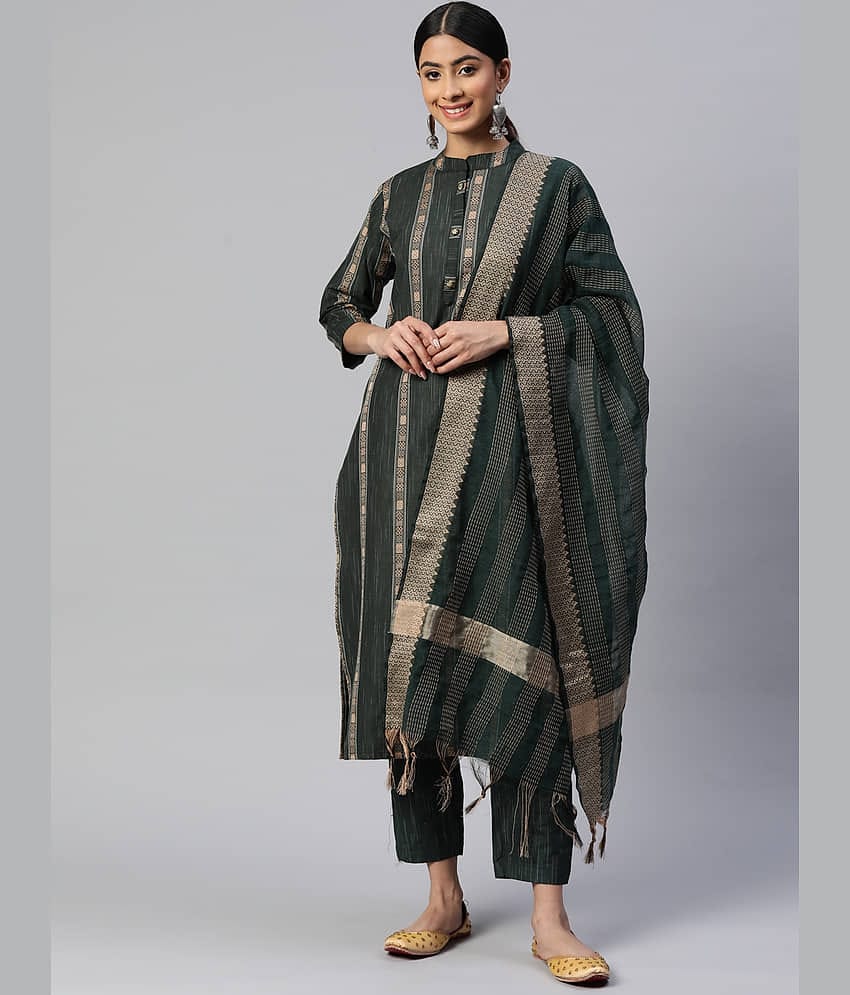 Vbuyz - Green Straight Cotton Blend Women's Stitched Salwar Suit ( Pack of 1 )