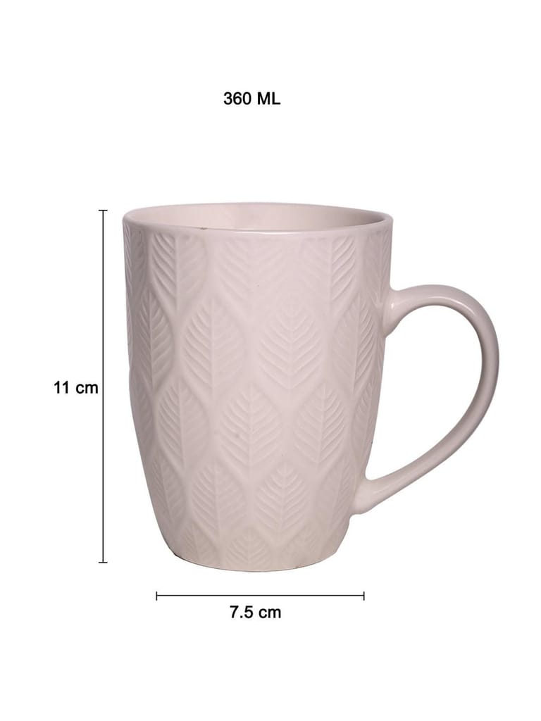 Ivory Ceramic Mug - 360Ml, Leaf Pattern