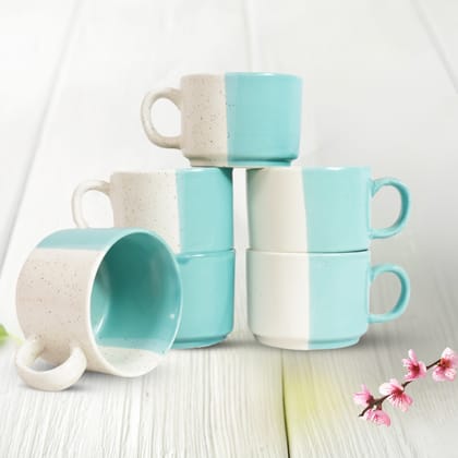 Khurja Pottery Murli Cup Italian 50-50 Green White So6| Hand painted | Kitchen ware | Home Décor |Green and White 