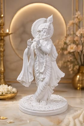 Lord Krishna Pure White Idol  Elegant Spiritual Dcor Statue (12 cm)