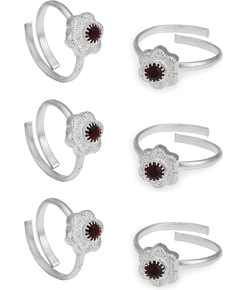 AanyaCentric Silver Plated 3 Pair Toe Rings