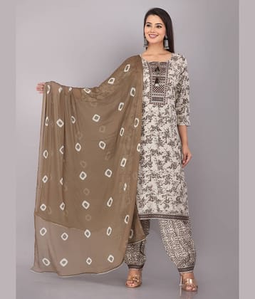 JC4U - Beige Straight Cotton Women's Stitched Salwar Suit ( Pack of 1 )