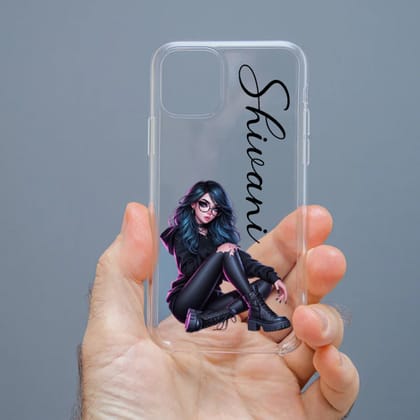 Personalized Cute Girl Transparent Silicon Case Customised with Name for Oppo, Vivo, Redmi, Realme, Poco, Mi, OnePlus, Samsung, iPhone, and More - design 44