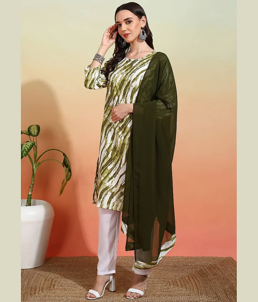 Royal Export Crepe Printed Kurti With Pants Women's Stitched Salwar Suit - Green ( Pack of 1 )