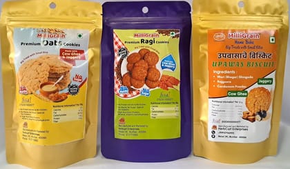 MilliGrain Oats Ragi and Upwas Cookies Combo Pack of 3 x 100g