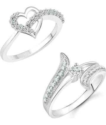 Vighnaharta Finger Shine Heart CZ Rhodium Plated Alloy Combo Ring set for Women and Girls [1076FRR-1002FRR] - [VFJ1234FRR10]
