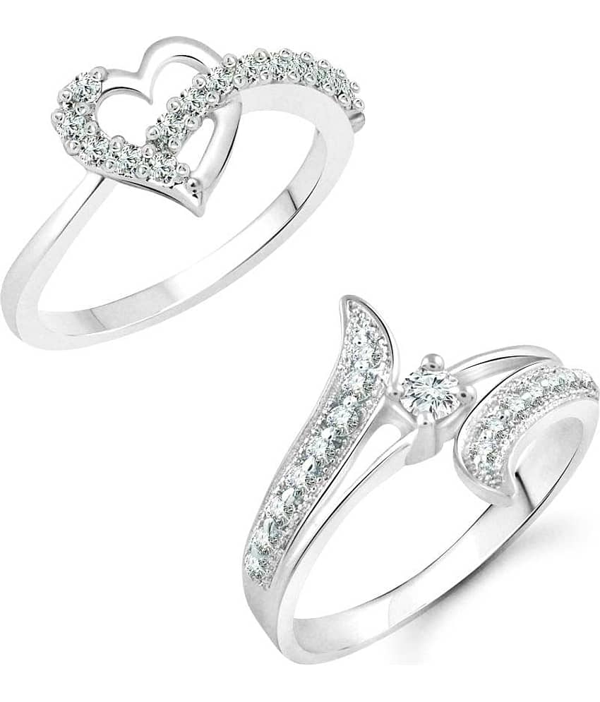 Vighnaharta Finger Shine Heart CZ Rhodium Plated Alloy Combo Ring set for Women and Girls [1076FRR-1002FRR] - [VFJ1234FRR10]