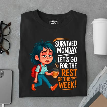 Survived Monday, Let's Go for the Rest of the Week Exclusive Premium T-Shirt for Women-Black / S