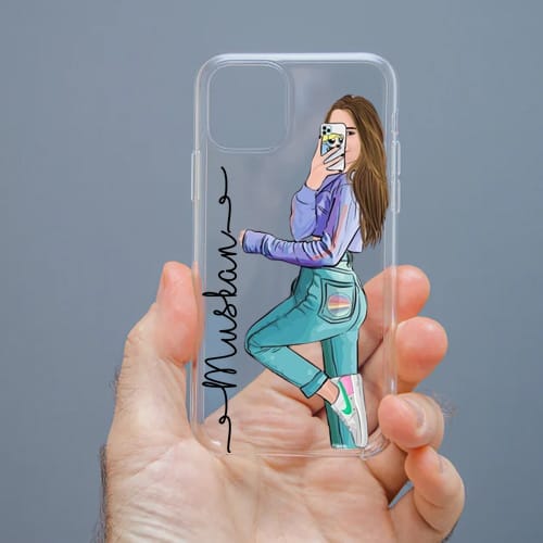 Personalized Cute Girl Transparent Silicon Case Customised with Name for Oppo, Vivo, Redmi, Realme, Poco, Mi, OnePlus, Samsung, iPhone, and More - design 20