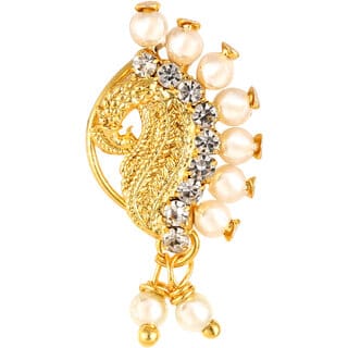Vighnaharta Gold Plated with Peals Alloy Maharashtrian banu Nath Nathiya./ Nose Pin for women VFJ1013NTH-Press