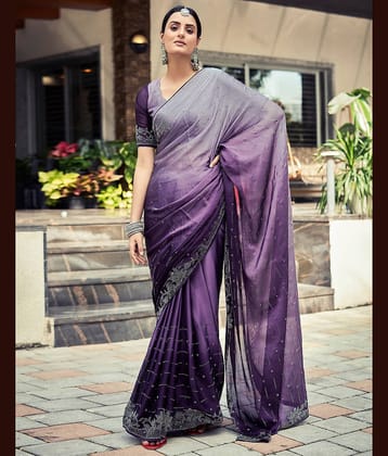 Satrani Silk Blend Embroidered Saree With Unstitched Blouse Piece ( Teal )