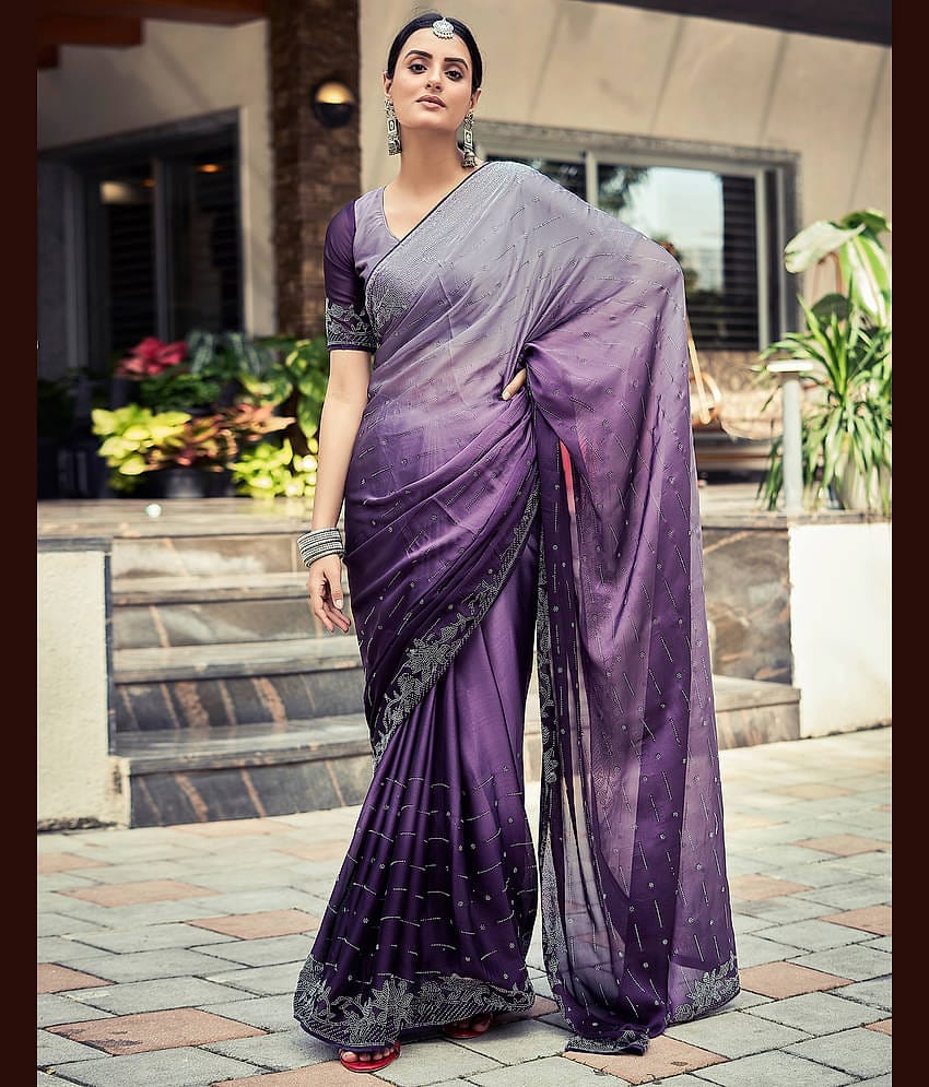 Satrani Silk Blend Embroidered Saree With Unstitched Blouse Piece ( Teal )
