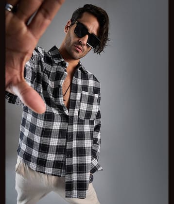 Chimpaaanzee Cotton Blend Oversized Fit Checks Full Sleeves Men's Casual Shirt - Black ( Pack of 1 )