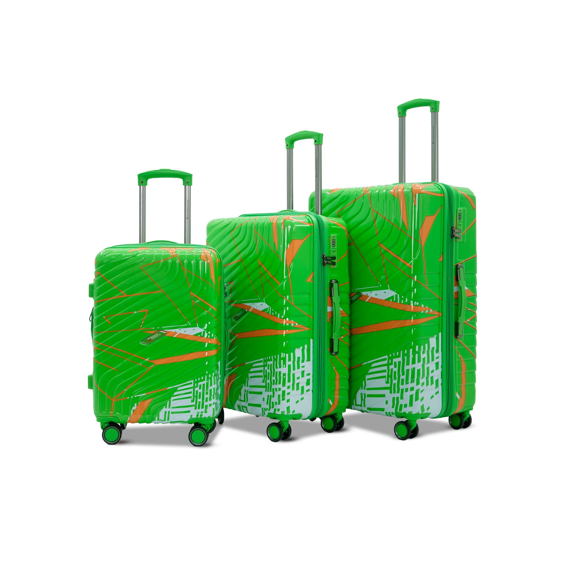 AMERICAN TRAVELLER Urban Kingdom 8802  3-Piece Polycarbonate Luggage Set with 360 Dual Wheels, TSA Lock & Expandable Design  Stylish, Lightweight & Durable (1, Green)