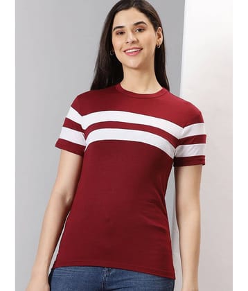 AUSK Women Cotton Blend Colorblock Regular Fit Round Neck T-Shirt ( White )