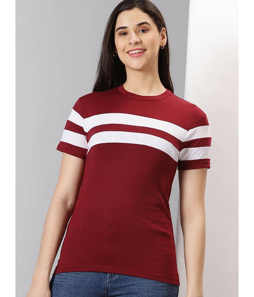 AUSK Women Cotton Blend Colorblock Regular Fit Round Neck T-Shirt ( White )
