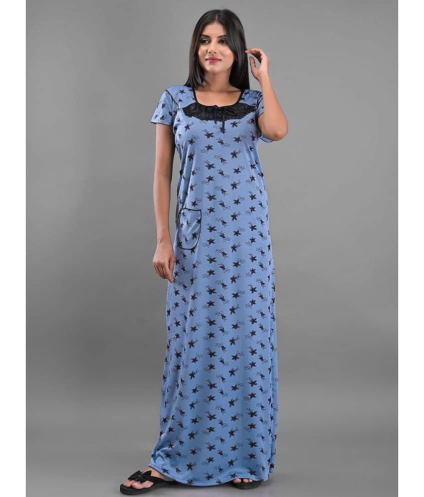Apratim - Blue Satin Women's Nightwear Nighty & Night Gowns ( Pack of 1 )