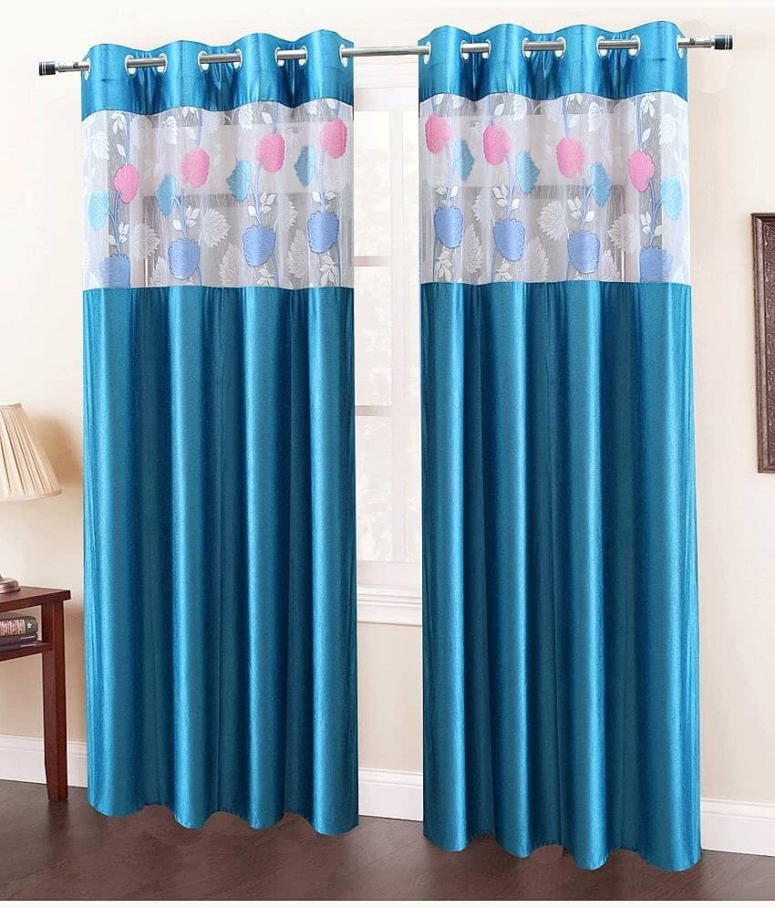 Homefab India Plain Semi-Transparent Eyelet Window Curtain 5ft (Pack of 2) - Green