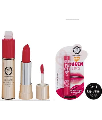 Colors Queen 2 in 1 Matte Finish Water Proof Lipstick Rich Red With Hydrating Lip Balm (Combo of 2)